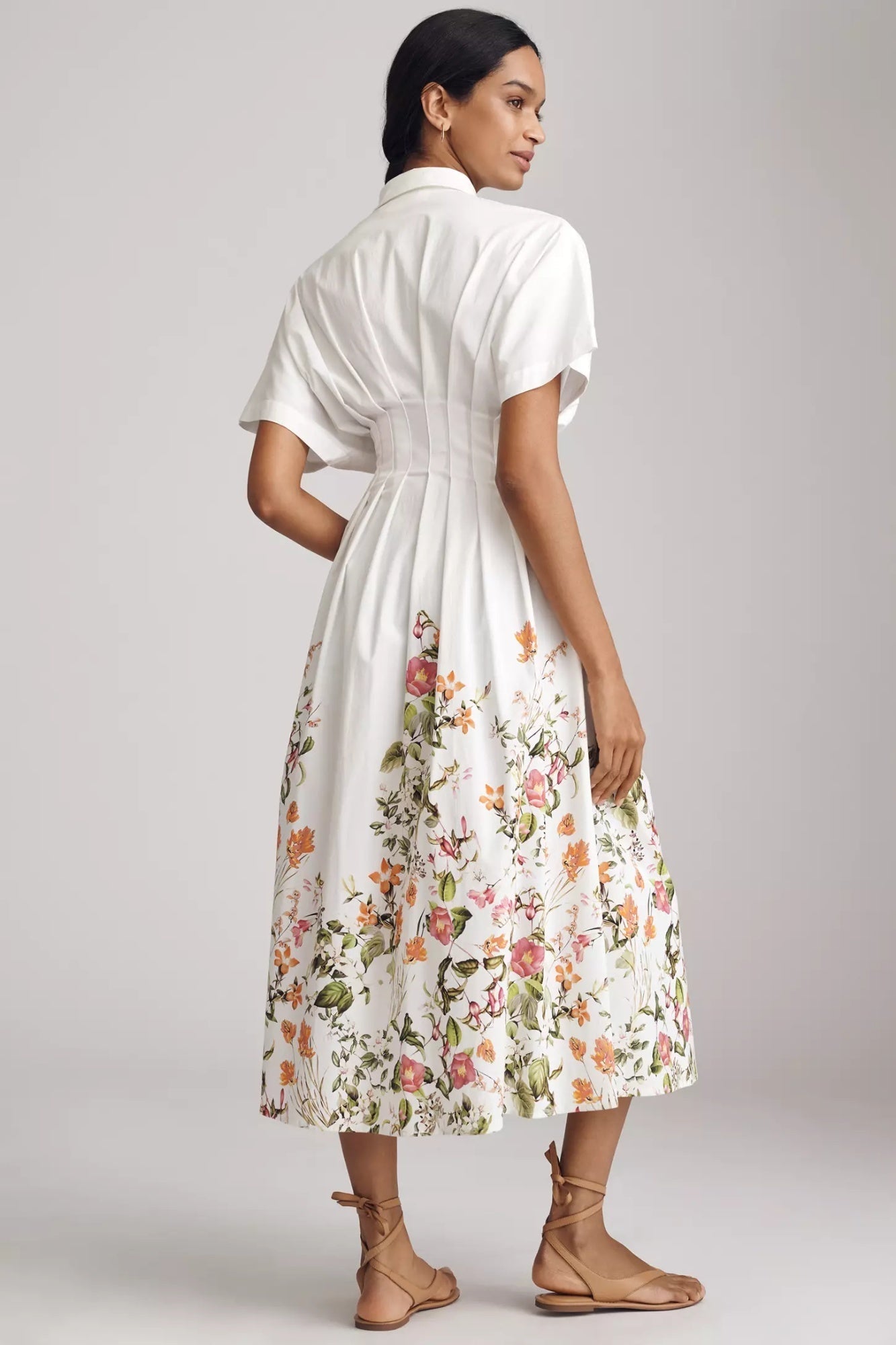 Lapel Single Breasted Printed Wide Swing Long Dress