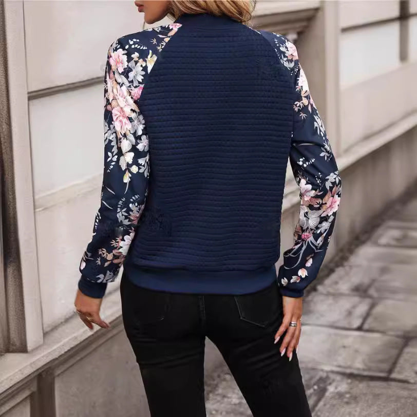 Women's Long Sleeve Printed Casual Patchwork Coat Jacket