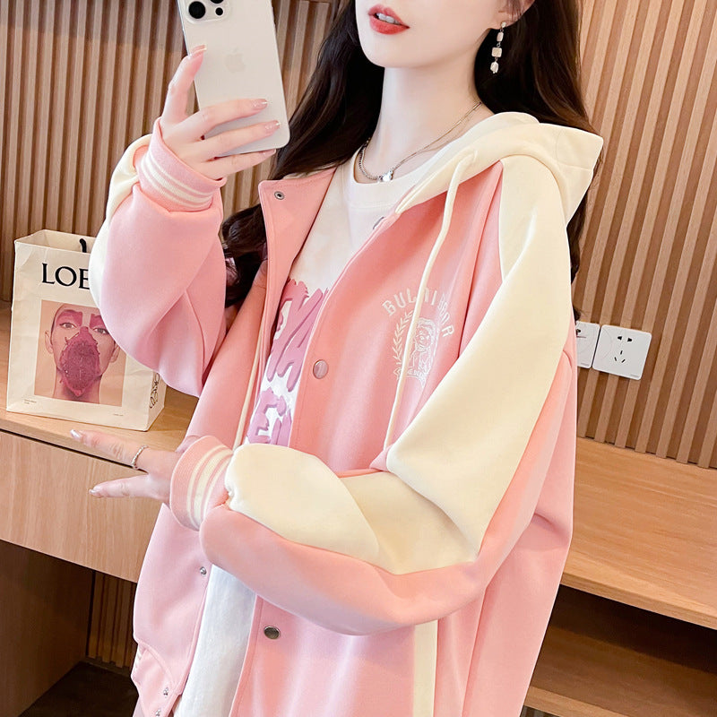 Casual Fashion Sweater Heavy Industry Cartoon Embroidery Contrast Color Baseball Uniform