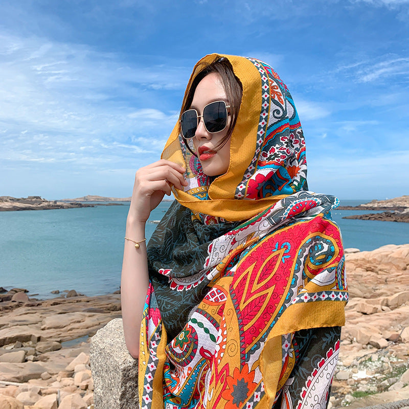 Multicolored Flower Pattern Shawl Sun-proof Scarf Mask
