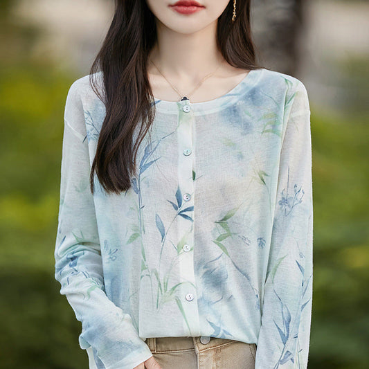 Wool Round Neck Knitted Cardigan Thin