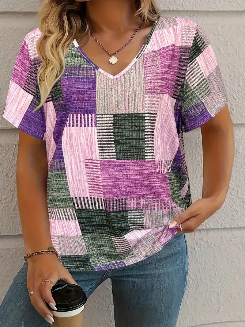 Casual All-matching Square Pattern Short Sleeve