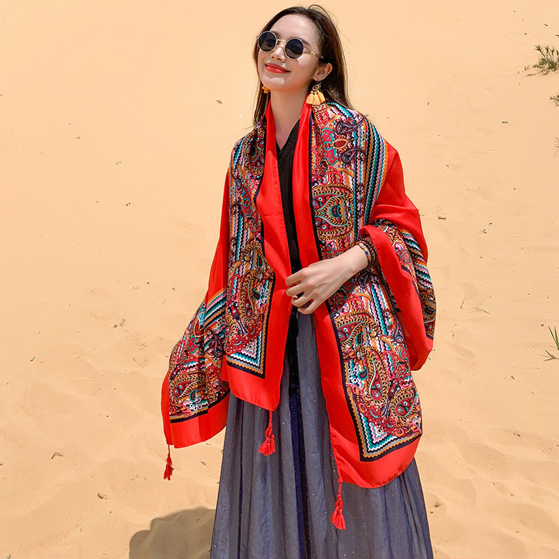 Multicolored Flower Pattern Shawl Sun-proof Scarf Mask
