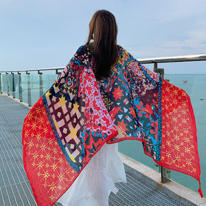 Multicolored Flower Pattern Shawl Sun-proof Scarf Mask
