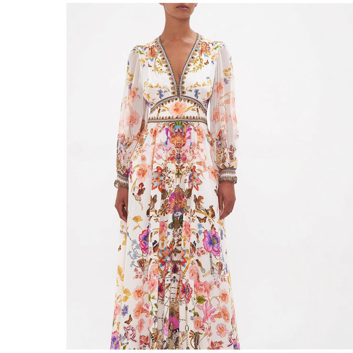 Retro Ethnic Style High Waist Dress