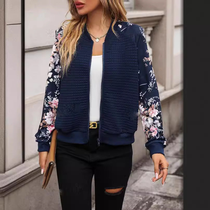 Women's Long Sleeve Printed Casual Patchwork Coat Jacket