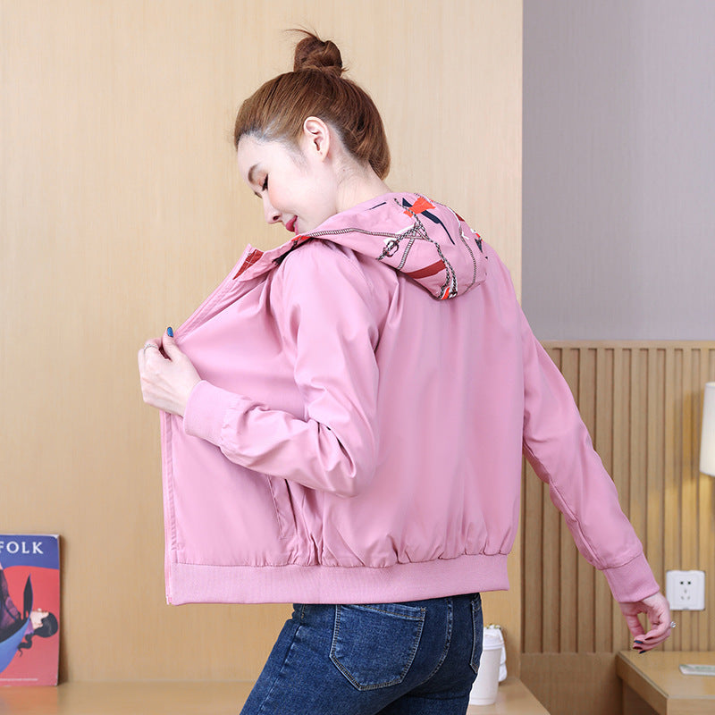 Women's Fall Winter Coat Double-sided Hooded Cardigan Baseball Uniform