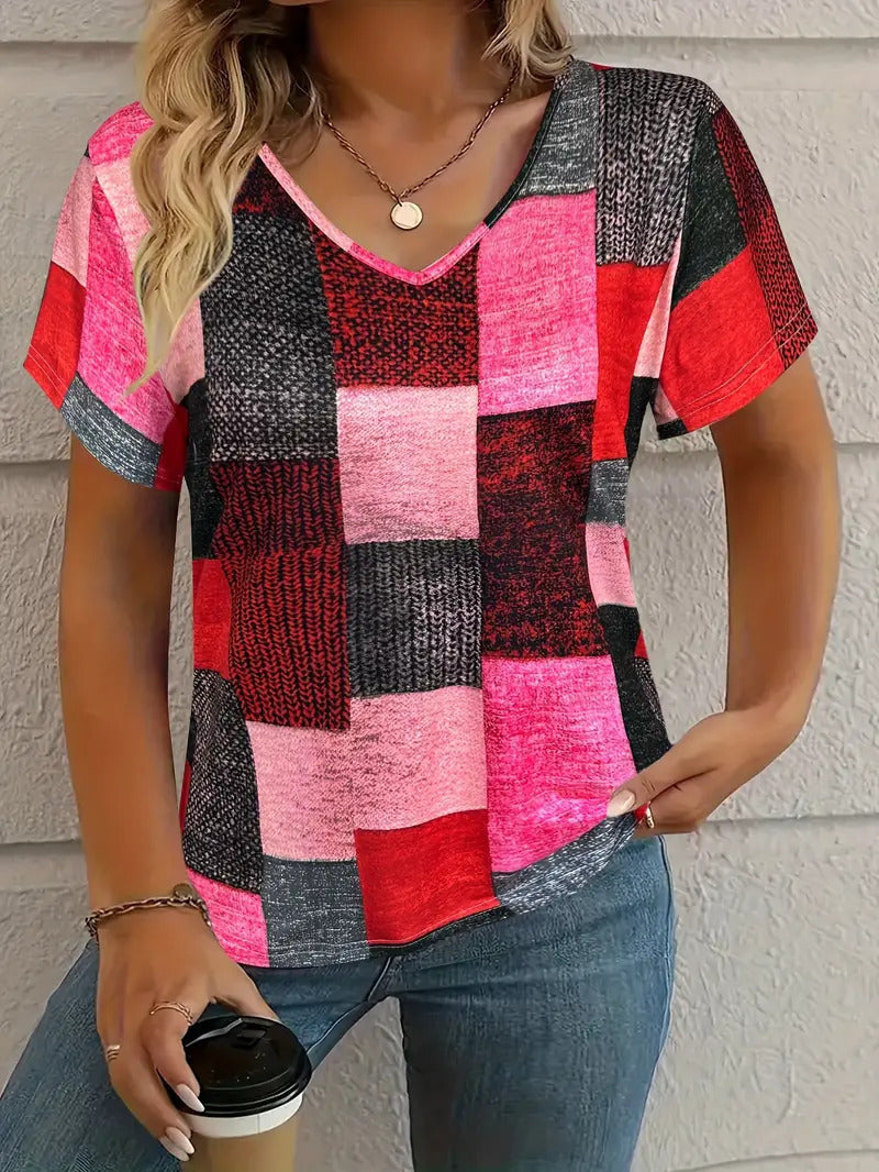 Casual All-matching Square Pattern Short Sleeve