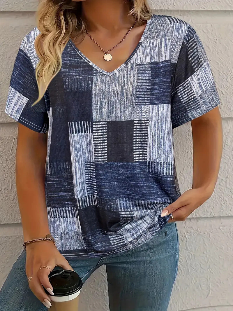 Casual All-matching Square Pattern Short Sleeve