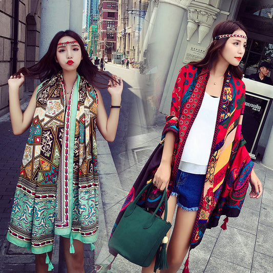 Ethnic Style Cotton And Linen Scarf Seaside Travel Oversized Beach Towel