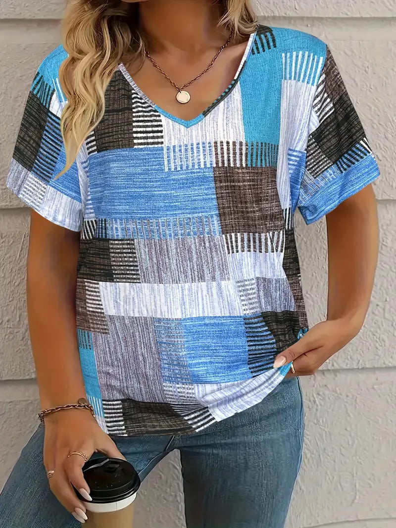 Casual All-matching Square Pattern Short Sleeve